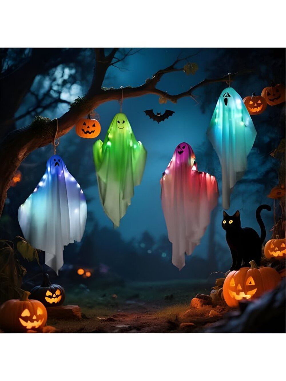 4 Pcs Halloween Hanging Ghost Decorations,Color-Changing Light Up Ghost with